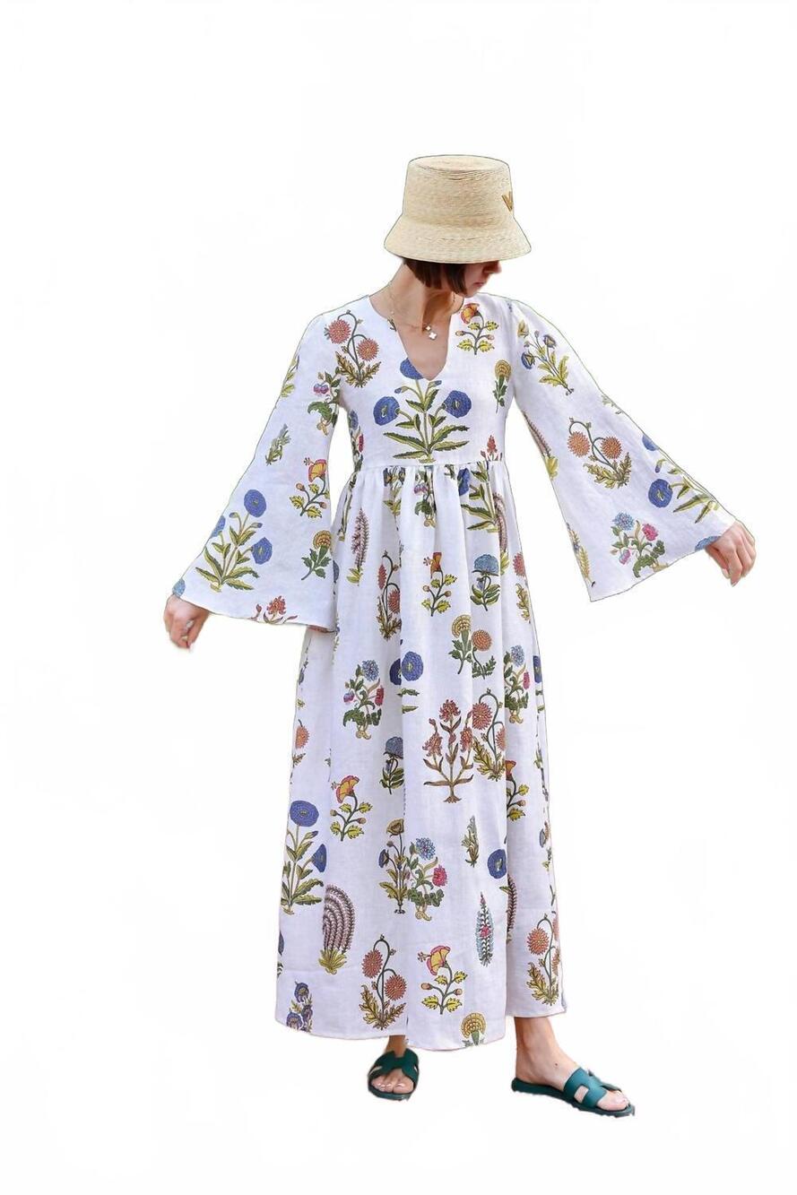 NEW MAISON MARIGOLD lugano maxi dress in multi botanical
